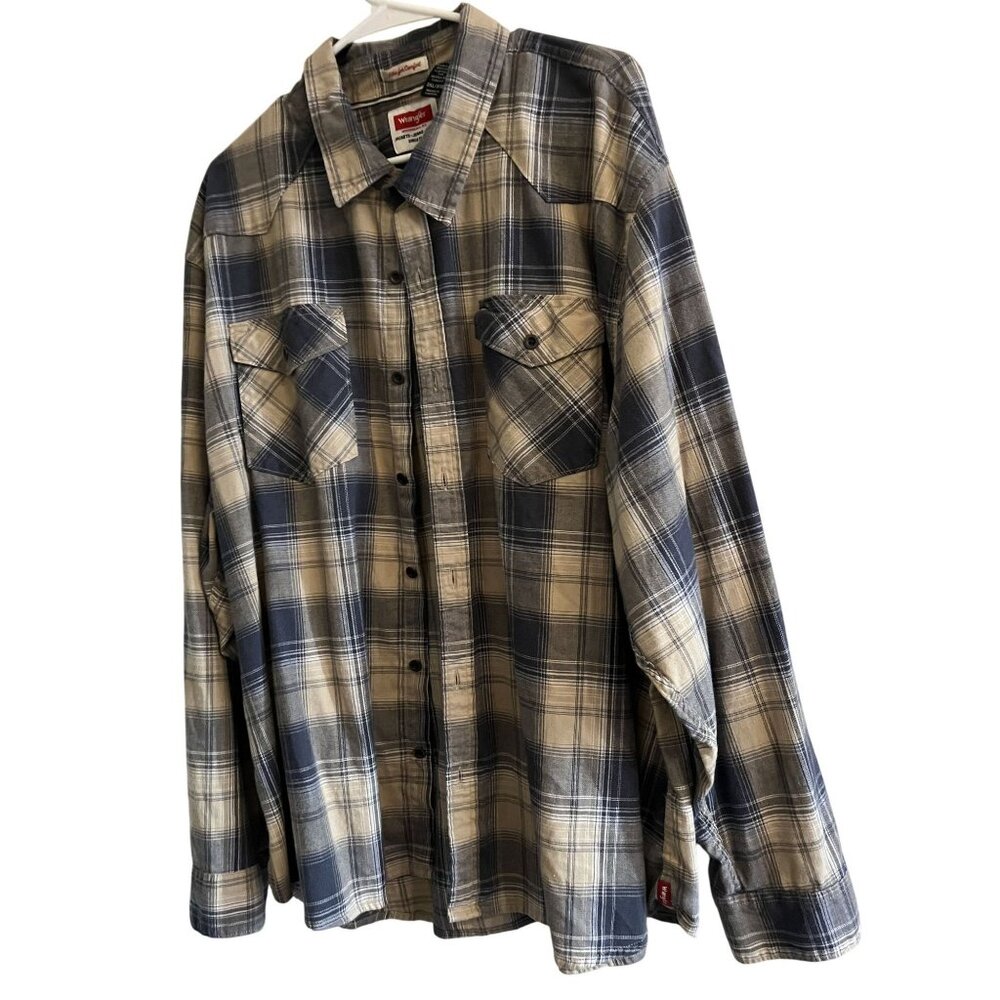 Wrangler Brown & Blue Flannel 3XL 3TG Mens Checkered Long Sleeve Shirt